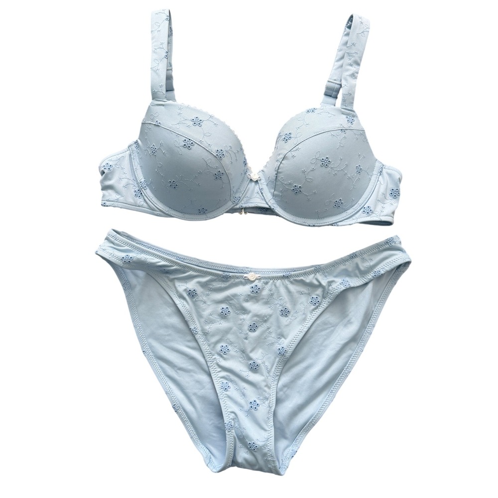 Victoria's Secret PINK x Frankies Bikinis Blue Eyelet Underwire Bikini Set M